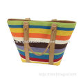 Fashion women's large beach bag with colorful stripe pattern, suitable for summer outing